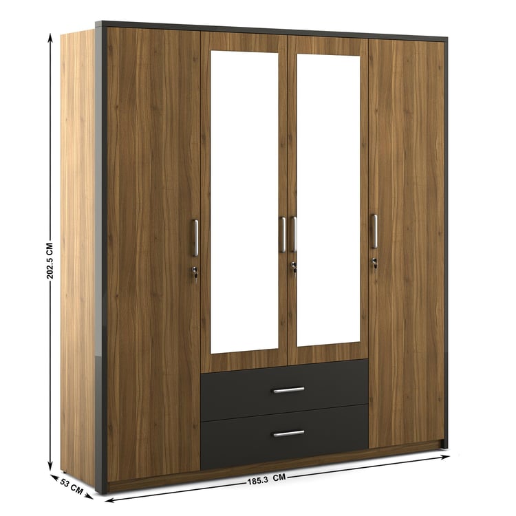 Quadro 4-Door Wardrobe with Mirror and Drawer - Brown