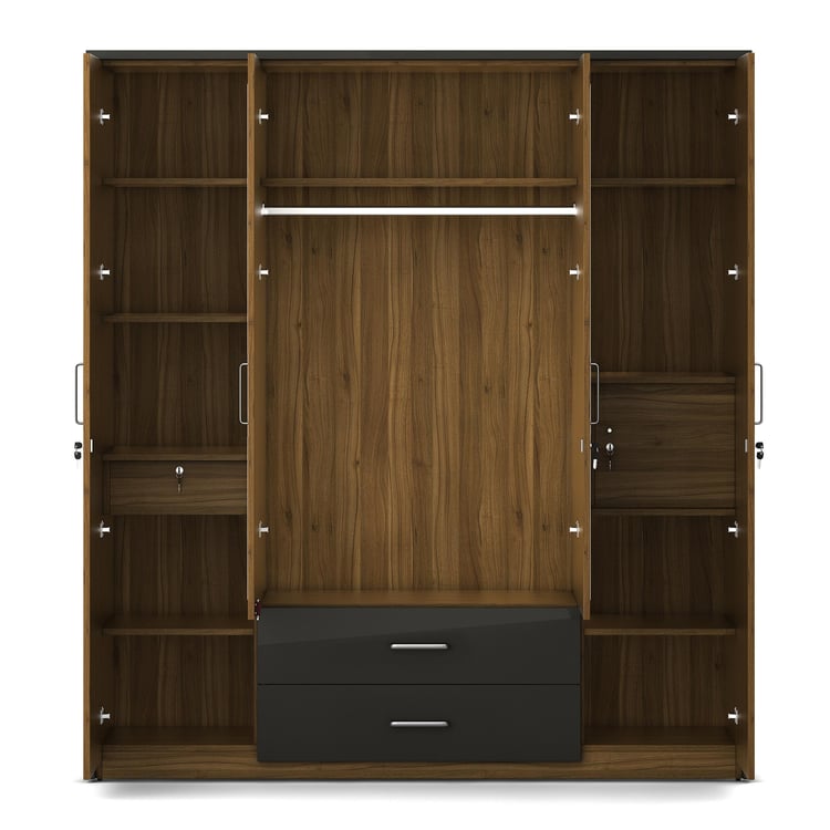 Quadro 4-Door Wardrobe with Mirror and Drawer - Brown