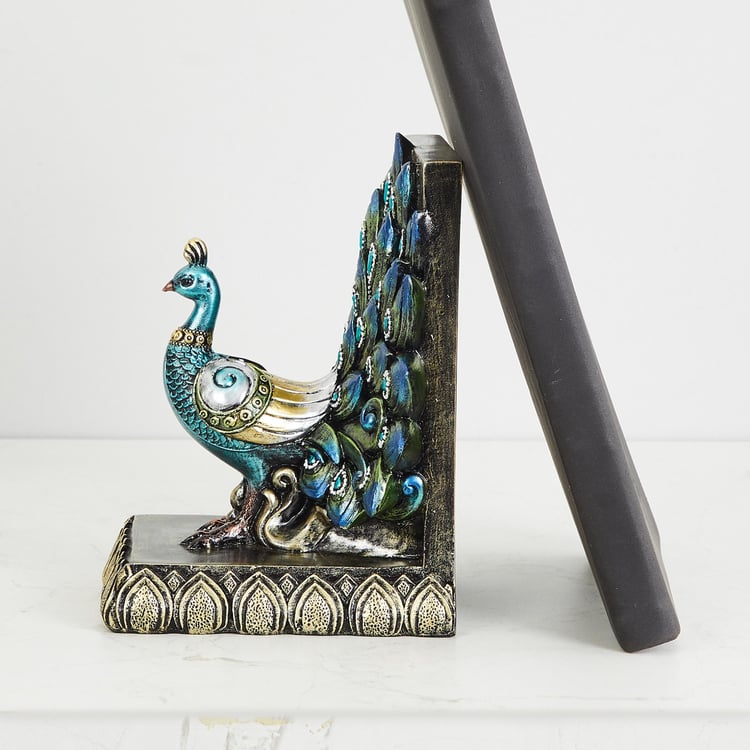 Mayur Mayil Polyresin Peacock Left Bookend - 15 cm x 10 cm x 9 cm