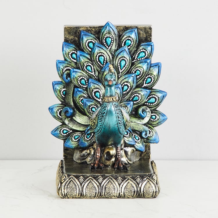 Mayur Mayil Polyresin Peacock Left Bookend - 15 cm x 10 cm x 9 cm