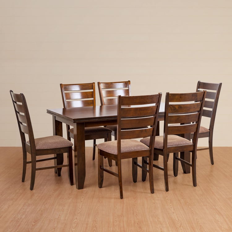 Chunky 6-Seater Dining Set with Chairs - Brown