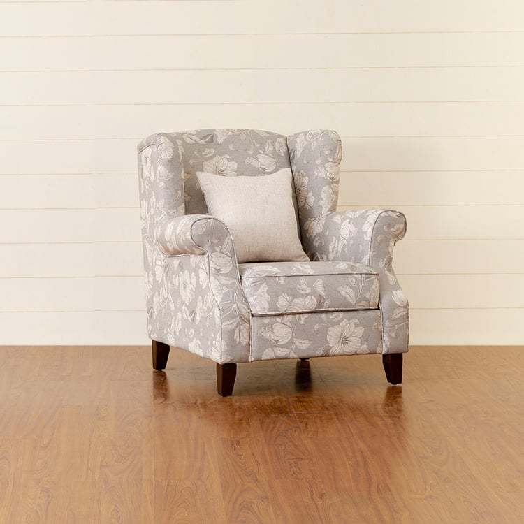 Botanical Fabric 1-Seater Armchair - Grey