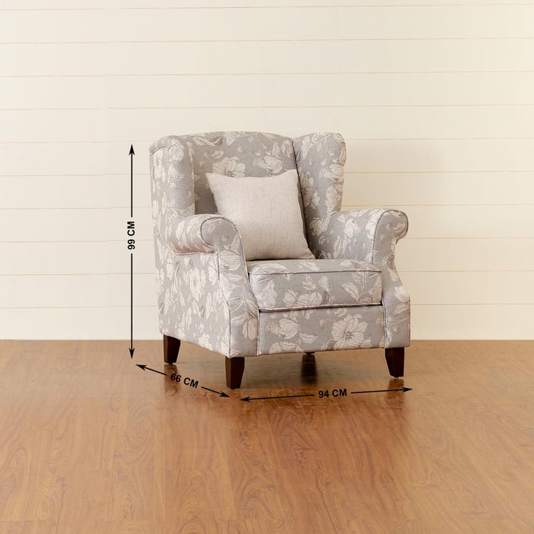 Botanical Fabric 1-Seater Armchair - Grey