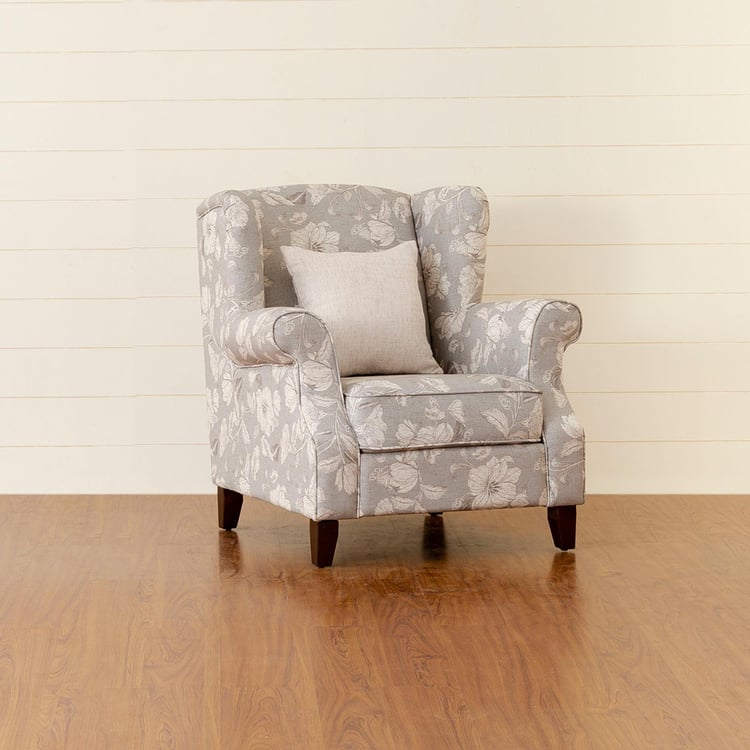 Botanical Fabric 1-Seater Armchair - Grey