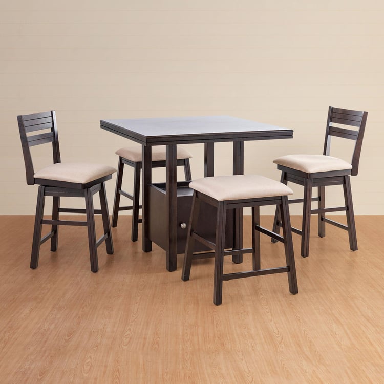 Montoya 4-Seater High Dining Table Set with 2 Chairs and Stools - Brown