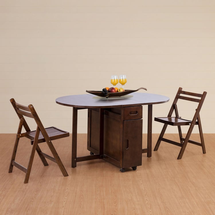 Butterfly Rubber Wood 2-Seater Dining Set with Chairs - Brown