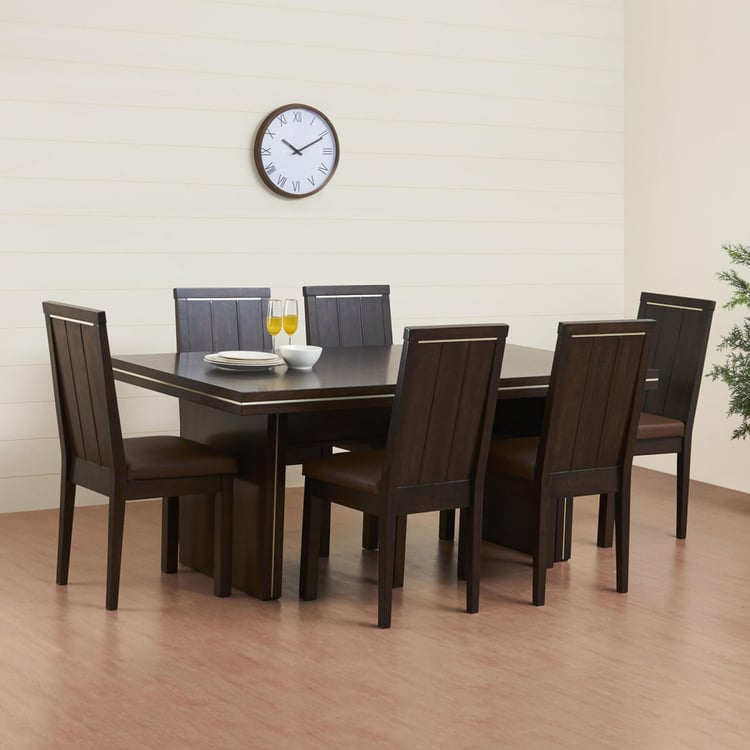 Valencia 6-Seater Dining Table Set with 6 Chairs - Brown