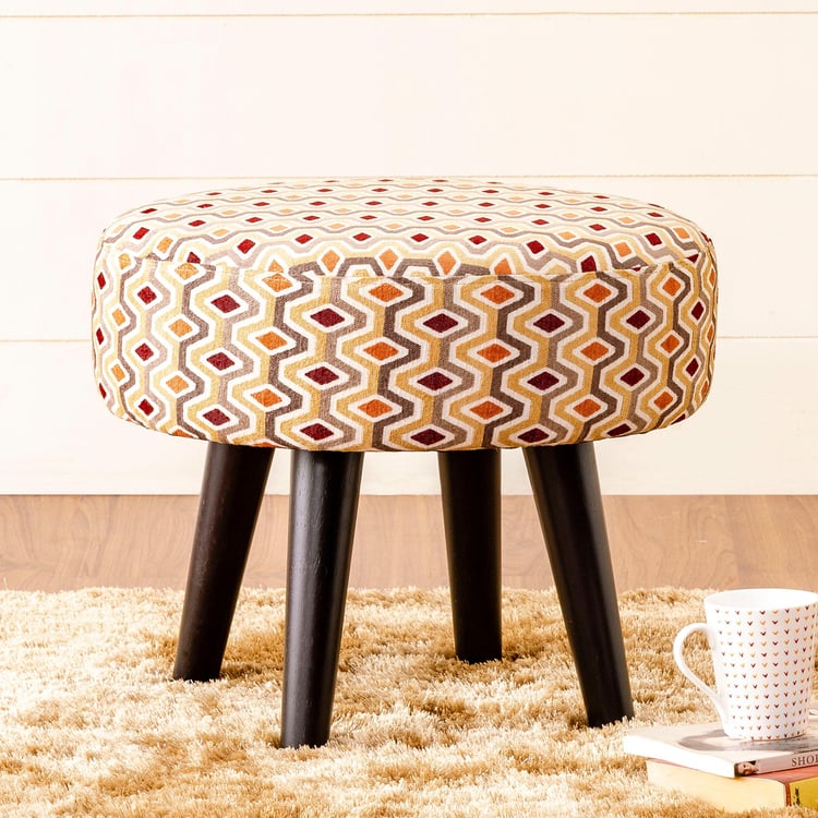 Hexa Textured Round Ottoman - Beige