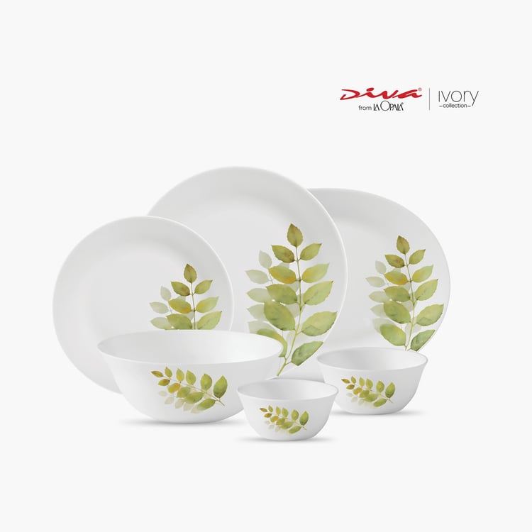 SOLITAIRE Ivory -Autumn Shadow Printed Dinner Set Opal Glass - Set of 27 Pcs