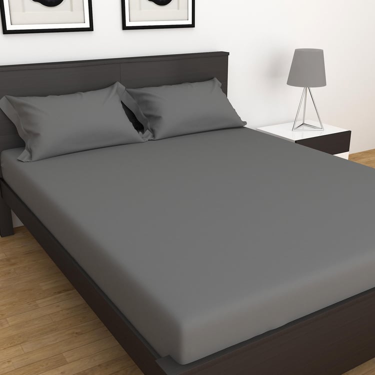 Colour Connect Solid Cotton Fitted sheet : 180 cm x 195 cm, Pillow Cover : 45 cm x 70 cm Grey