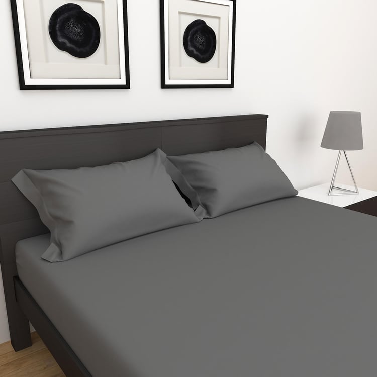 Colour Connect Solid Cotton Fitted sheet : 180 cm x 195 cm, Pillow Cover : 45 cm x 70 cm Grey