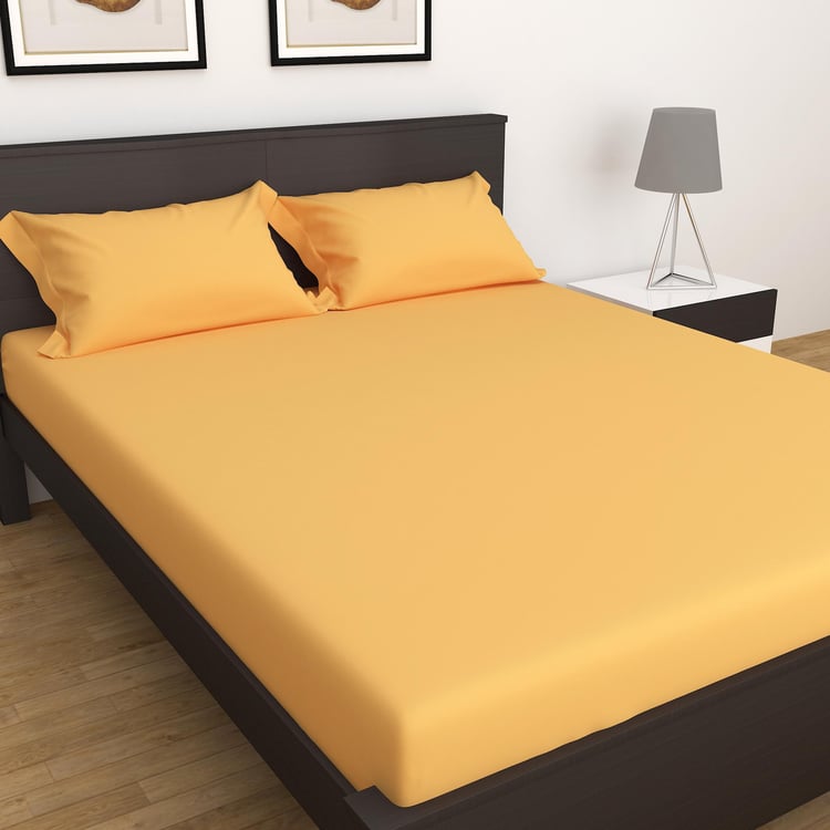 Colour Connect Solid King Fitted Sheet - Set Of 3Pcs - Cotton - 154 Tc - Yellow