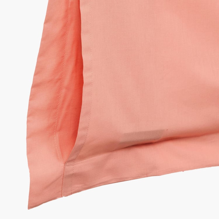 Colour Connect Solid Cotton Fitted Sheet : 1.80 m x 1.95 m, Pillow Cover : 40 cm x 70 cm Peach