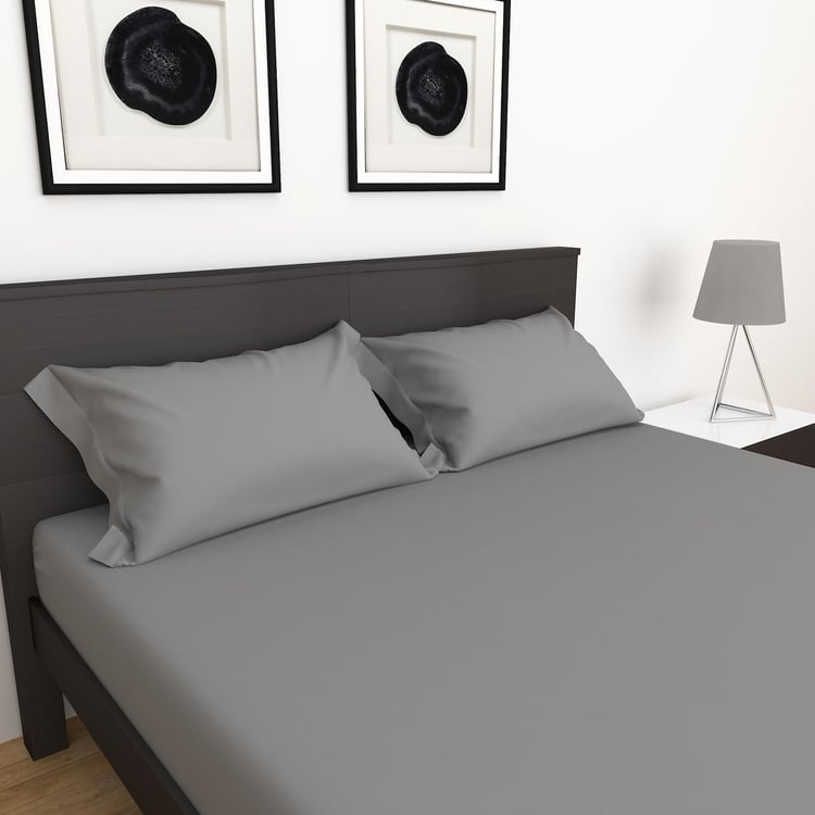 Colour Connect Solid Cotton Pillow Cover  : 45 cm x 70 cm  : Bedsheet  : 228 cm x 254 cm Grey