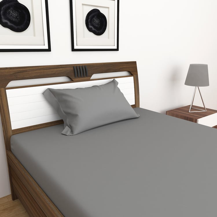 Colour Connect Solid Cotton Pillow Cover  : 70 cm x 45 cm  : Bedsheet  : 228 cm x 152 cm Grey