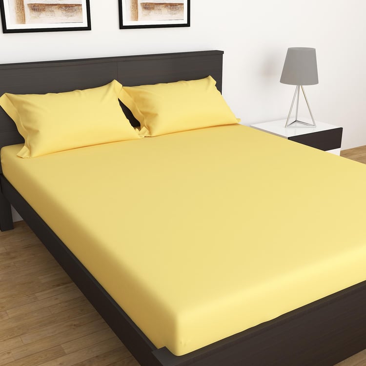 Colour Connect Solid Cotton Pillow Cover  : 45 cm x 70 cm  : Bedsheet  : 274 cm x 274 cm Yellow
