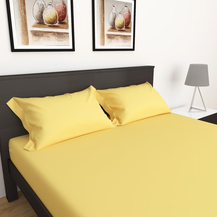 Colour Connect Solid Cotton Pillow Cover  : 45 cm x 70 cm  : Bedsheet  : 274 cm x 274 cm Yellow