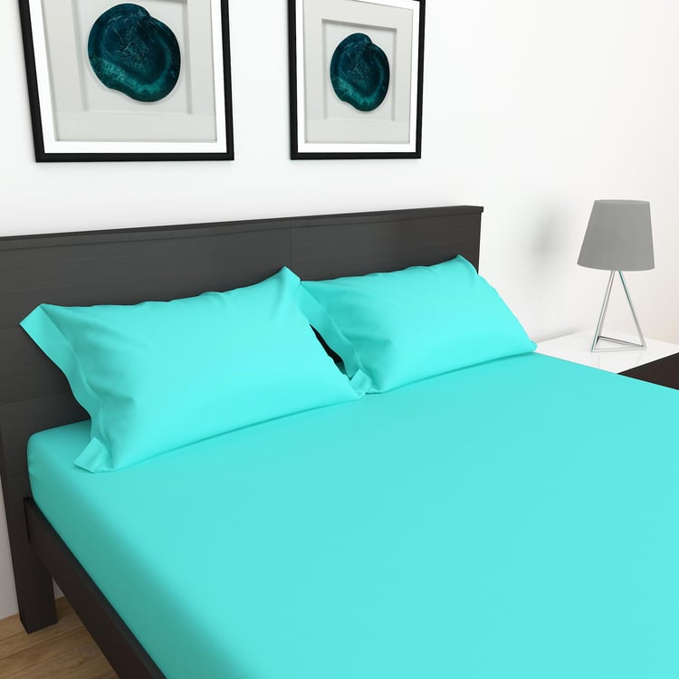 Colour Connect Solid Cotton Pillow Cover  : 70 cm x 45 cm  : Bedsheet  : 254 cm x 228 cm Blue