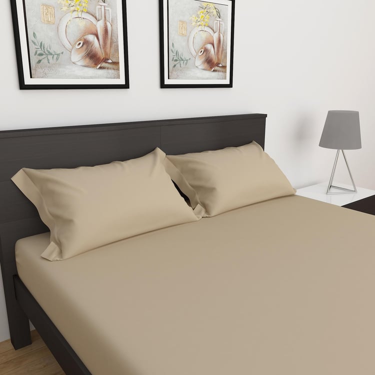 Marshmallow Solid Cotton Pillow Cover  : 70 cm x 45 cm  : Bedsheet  : 274 cm x 274 cm Beige