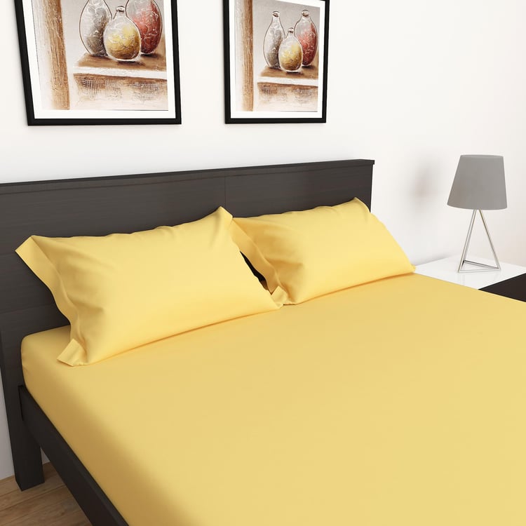 Colour Connect Solid Double Bedsheet - Set Of 3 Pcs - Cotton - 154 Tc - Yellow