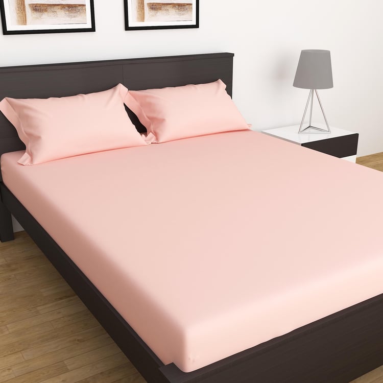 Colour Connect Solid Double Bedsheet  - Set Of 3Pcs - Cotton - 154 Tc  - Pink