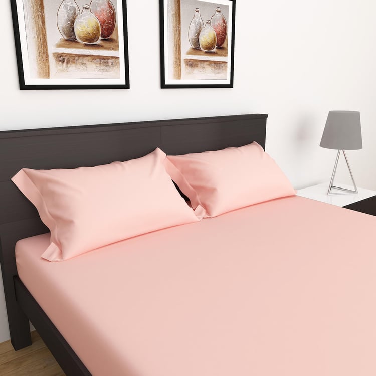 Colour Connect Solid Double Bedsheet  - Set Of 3Pcs - Cotton - 154 Tc  - Pink