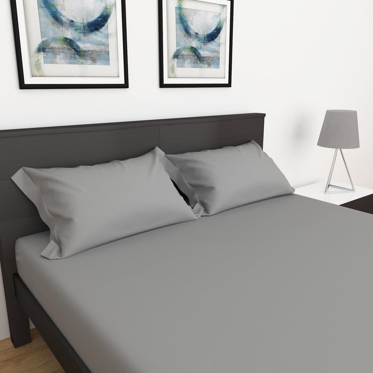 Marshmallow Solid Queen Fitted Sheet - Set Of 3Pcs - Cotton - 154 Tc - Grey