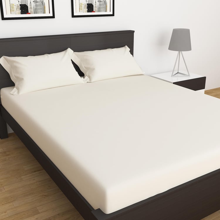 Marshmallow Solid Queen Fitted Sheet - Set Of 3 Pcs. - Cotton - 154 Tc - Beige