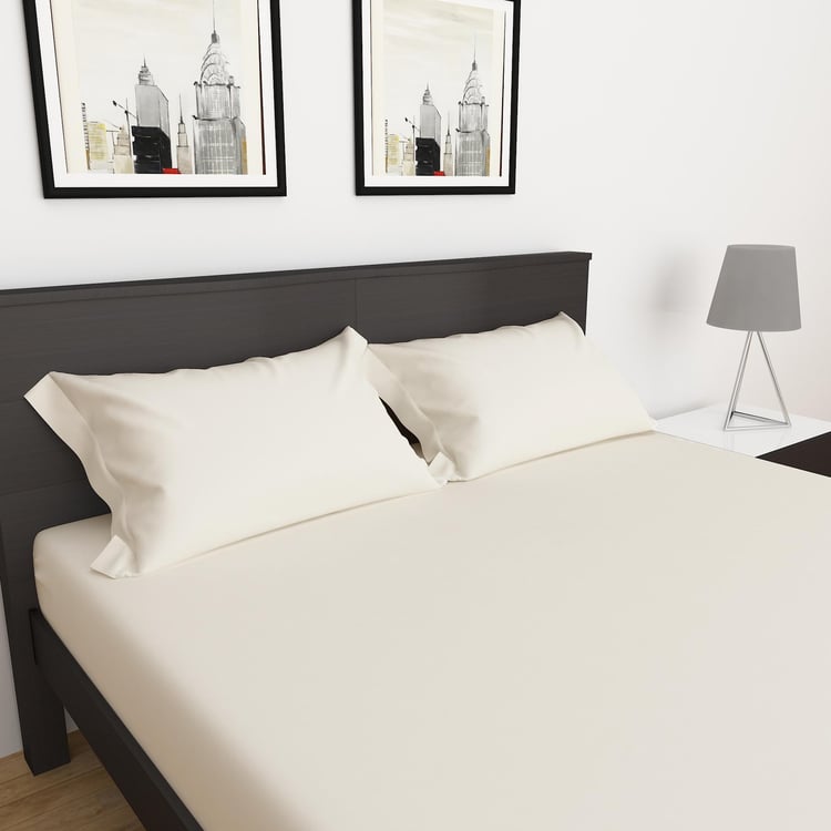 Marshmallow Solid Queen Fitted Sheet - Set Of 3 Pcs. - Cotton - 154 Tc - Beige