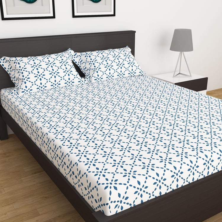 My Bedding 3-Piece Printed Queen Size Fitted Bedsheet Set- 150 x 195 cm