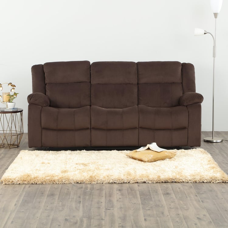 Denver Textured Polyester Manual 3 Seater Recliner - Length 207 Cm - Brown