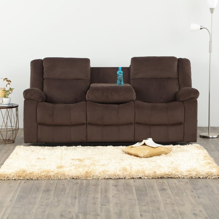 Denver Textured Polyester Manual 3 Seater Recliner - Length 207 Cm - Brown