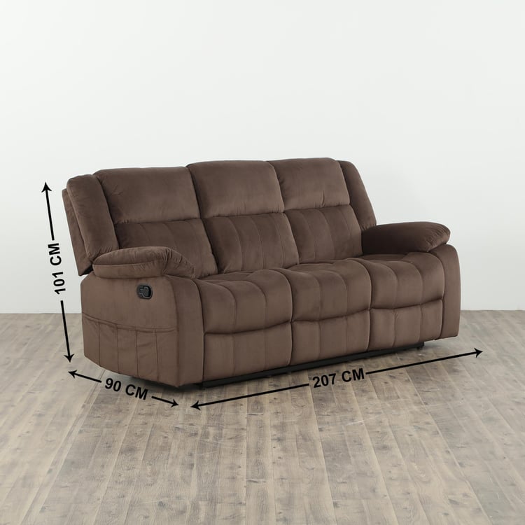 Denver Textured Polyester Manual 3 Seater Recliner - Length 207 Cm - Brown