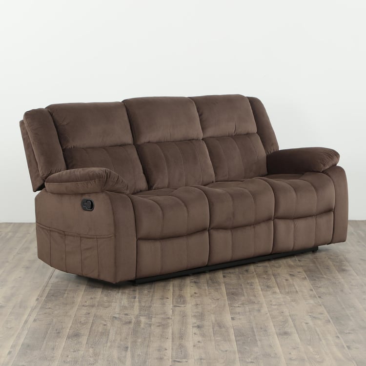 Denver Textured Polyester Manual 3 Seater Recliner - Length 207 Cm - Brown