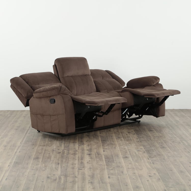 Denver Textured Polyester Manual 3 Seater Recliner - Length 207 Cm - Brown
