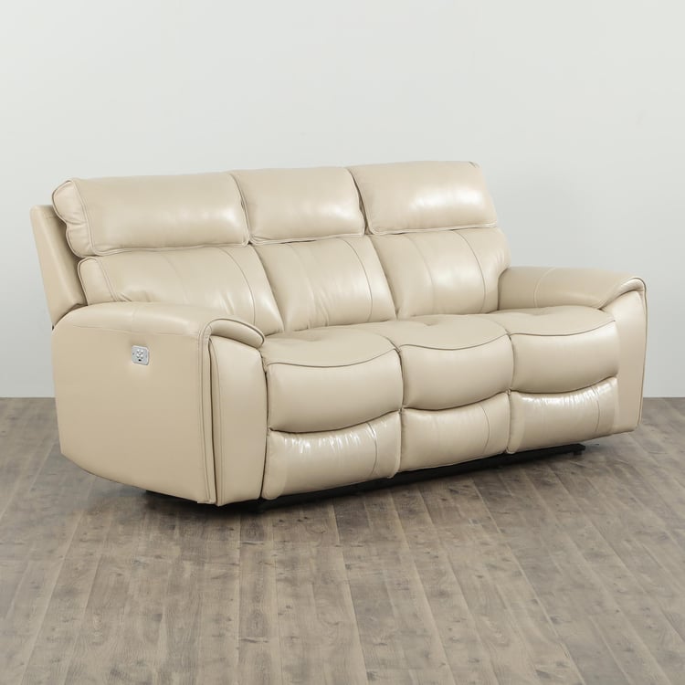 Helsinki Leather 3-Seater Electric Recliner - Beige