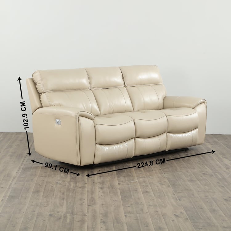 Helsinki Leather 3-Seater Electric Recliner - Beige