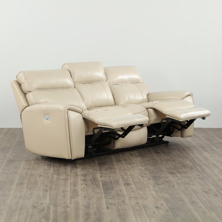 Helsinki Leather 3-Seater Electric Recliner - Beige