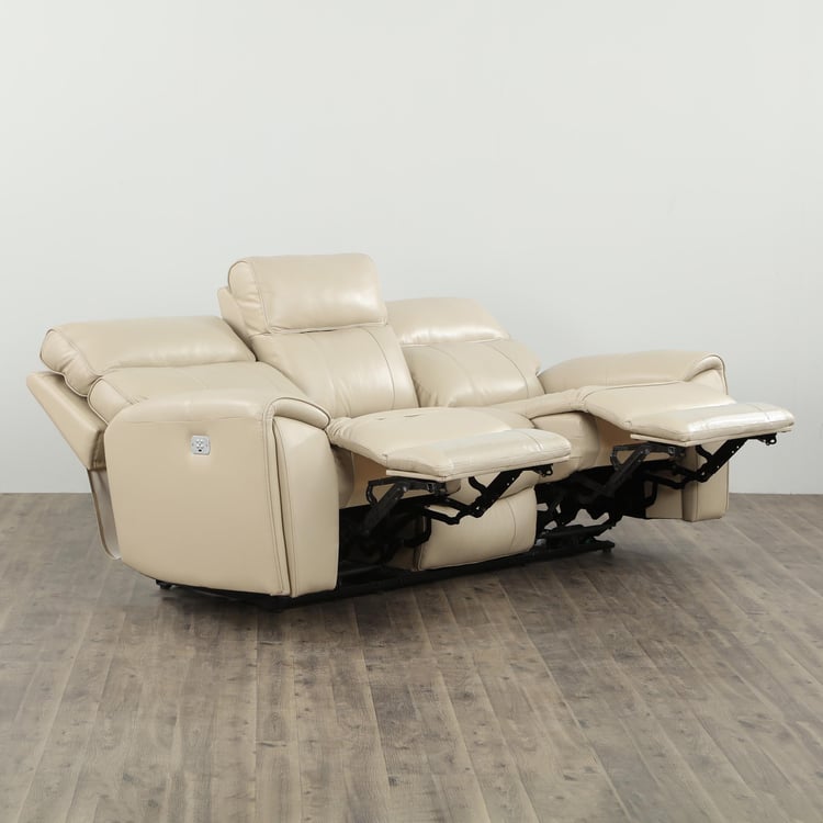 Helsinki Leather 3-Seater Electric Recliner - Beige