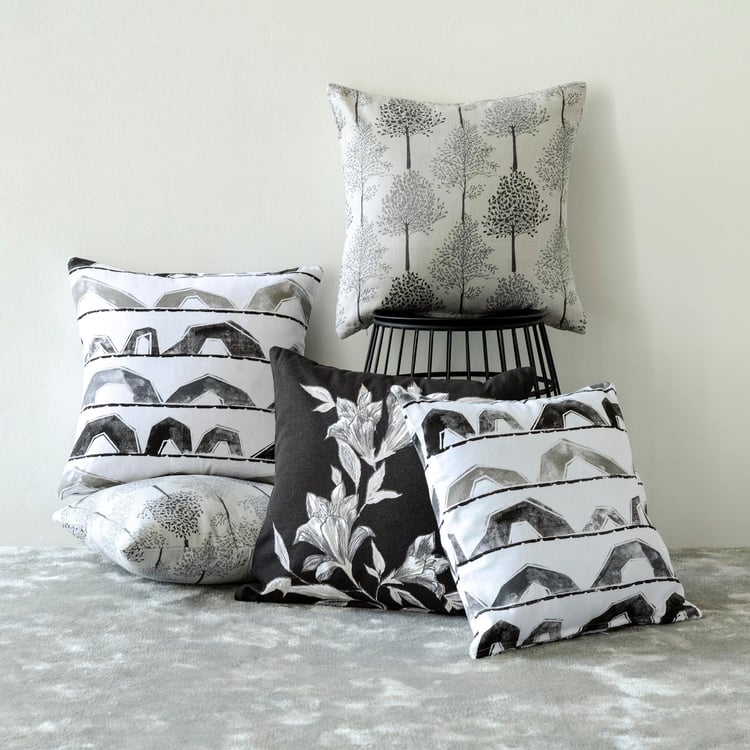 Hewa Cotton Printed Cushion Cover - Set of 5 - 40 x 40 cm grey