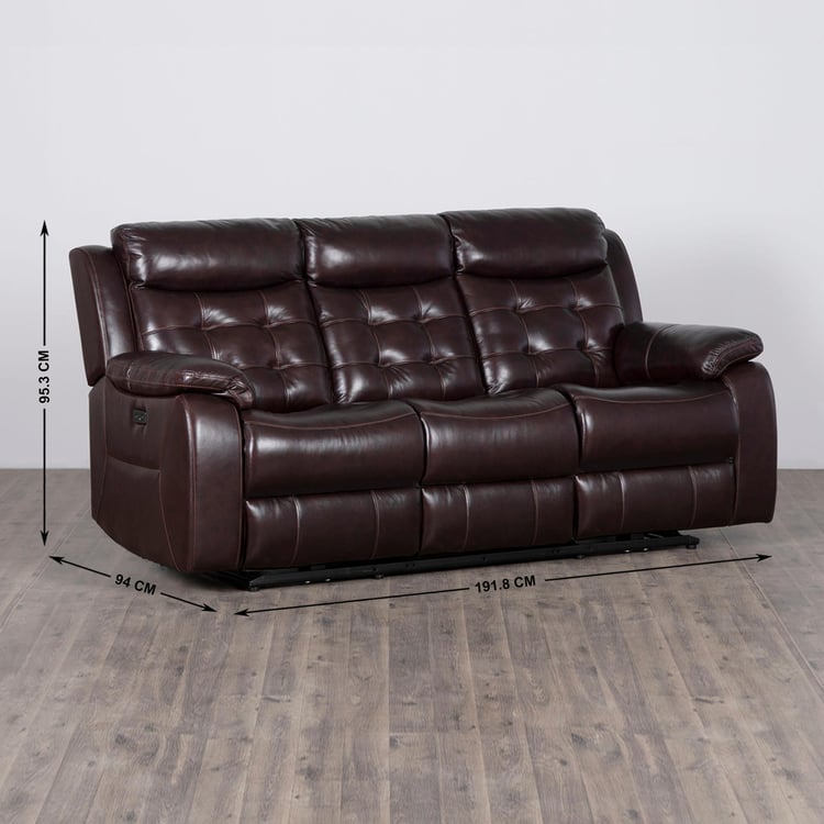 Berlin Half Leather 3-Seater Electric Recliner - Brown