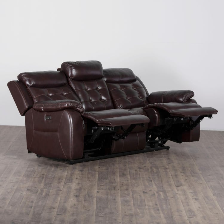 Berlin Half Leather 3-Seater Electric Recliner - Brown