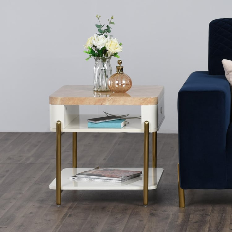 Paris End Table with USB Charger Port - Beige