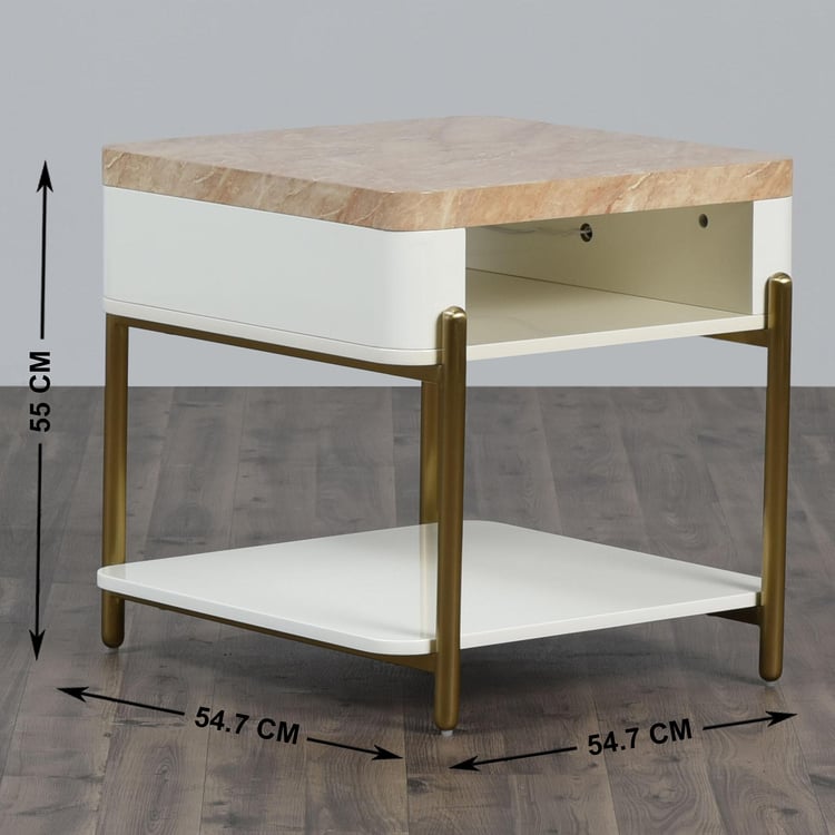 Paris End Table with USB Charger Port - Beige