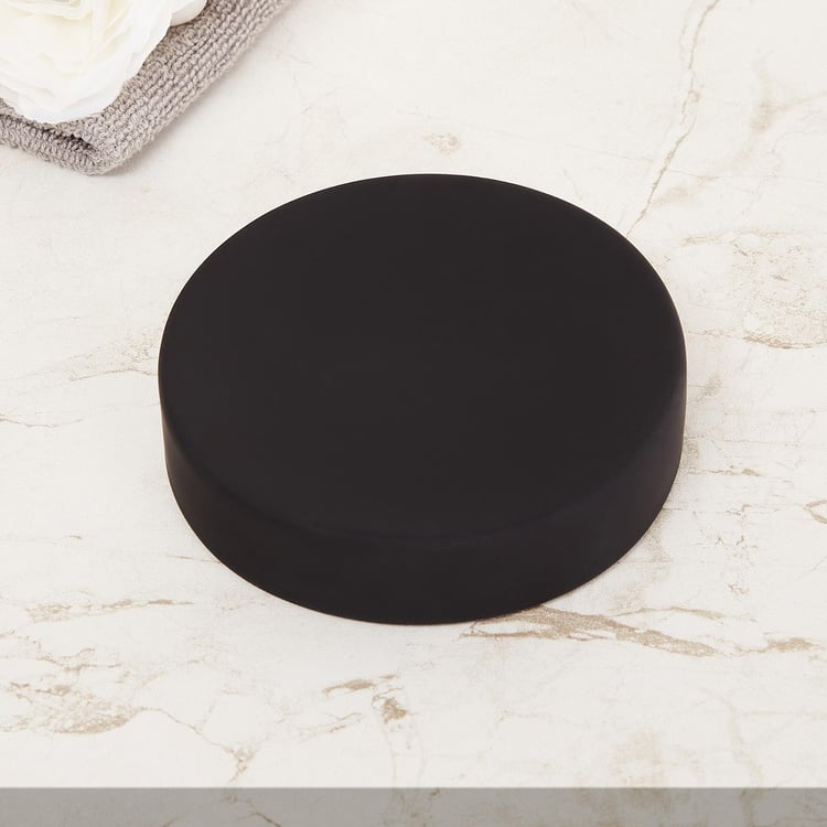 Mandarin Solid Round Single Pc. Soap Dish - 10.5 cm x 2.5 cm - Ceramic - Black