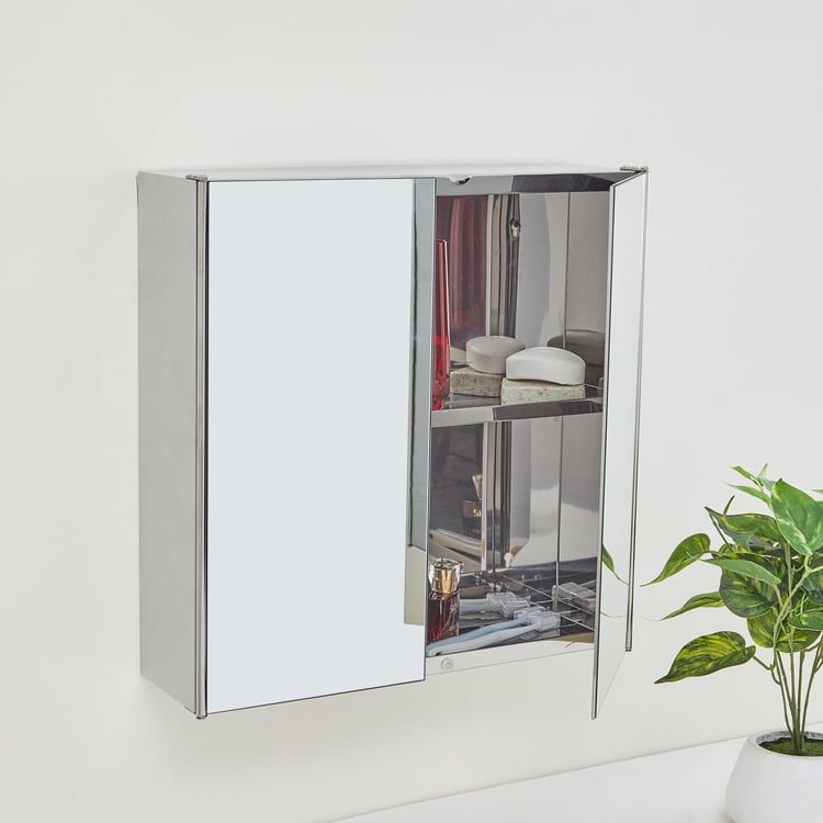 Orion Ella Silver Stainless Steel Square Wall Mounted Mirror Cabinet - 45x13x45cm