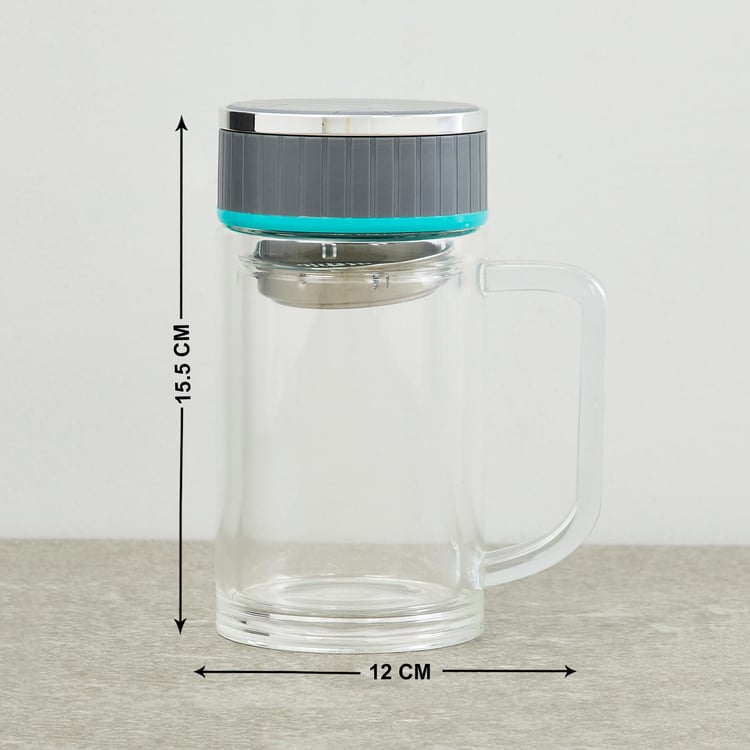 Atlantis Caspian Solid Glass Mug with Lid and Strainer - 12x15.5cm - 340 ml