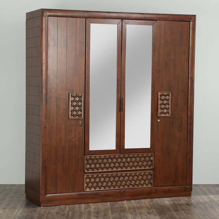 Heritage 4-Door Wardrobe with Mirror - Brown