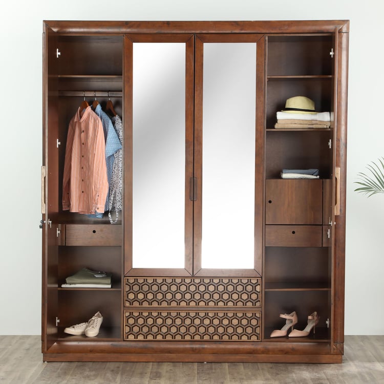 Heritage 4-Door Wardrobe with Mirror - Brown