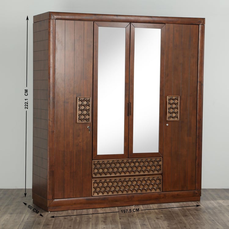 Heritage 4-Door Wardrobe with Mirror - Brown